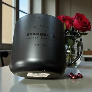 Starbucks Gatherings Black Stainless Steel Camping Mug Wire Handle 12 oz NWT